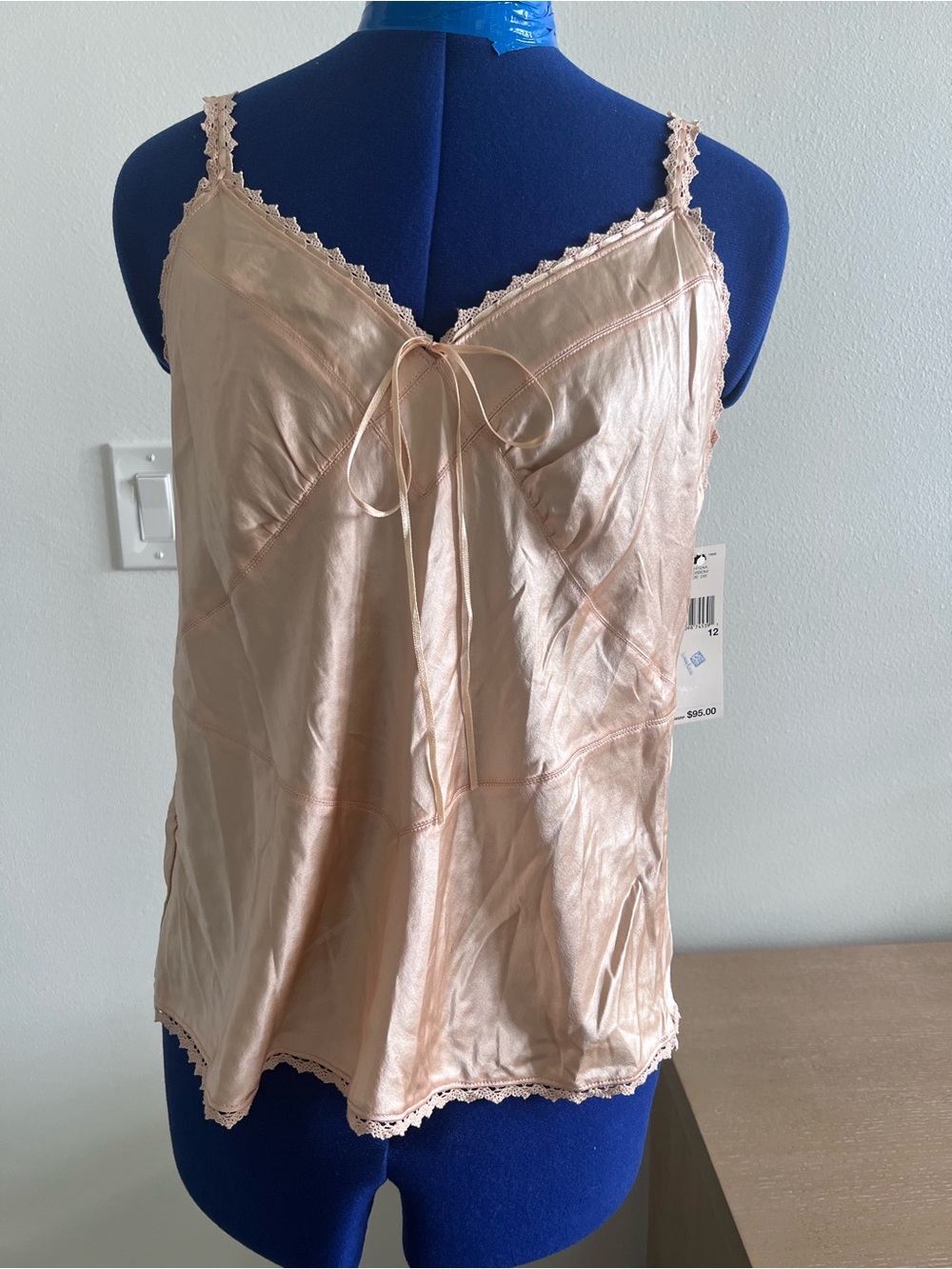 DKNY New Satin Lace-Trim Cami Style Blouse  in light peach color Size 12